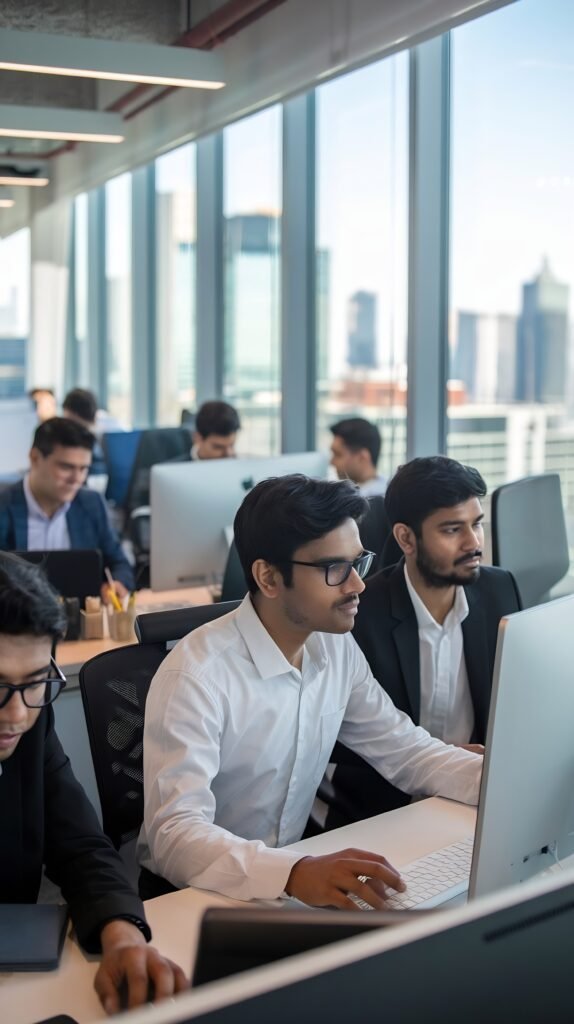 Team talented young indian professionals working corporate hedge fund | Conxyou